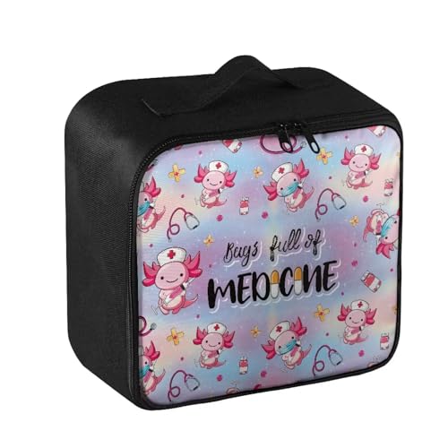 Image of Gomyblomy First Aid Bag Empty for Home Cute Axolotl Nurses Print Travel Medicine Bag Emergency Trauma Kit Portable Medical Supplies Storage Pouch for Nurse Doctors