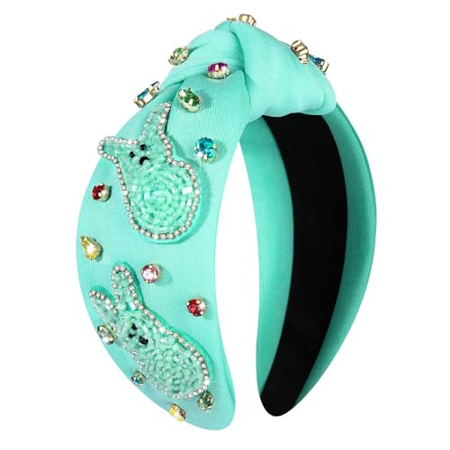 CEALXHENY Easter Headbands for Women Beaded Carrot Rabbit Bunny Headbands Colorful Happy Easter Headband White Pink Rhinestone Jeweled Knotted Headband Spring Easter Hair Accessories Gifts (Bunny G)