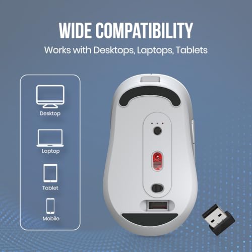 Image of Portronics Toad Neo Wireless Bluetooth Mouse with Dual Wireless Connectivity (BT + 2.4 GHz), Rechargeable Battery, Forward & Back Button, Multi-Device Pair, Upto 3200 Dpi Sensitivity(White)