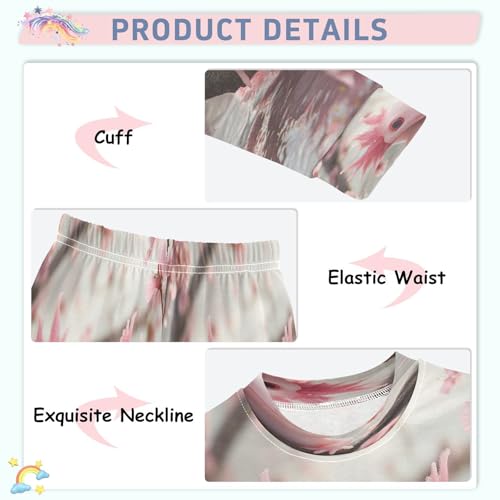 Pajama Sets Long Sleeve Pink Axolotl with Cherry Blossoms Soft Comfy Sleepwear 2 Piece PJS 3-8T4