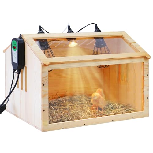 MUDUOBAN Large Wooden Chicken Brooder Box with Thermostat and 3 Heat Lamps,Brooder Box for Warm 5-30 Baby Chick Duck Quail,Small Chiken Coop (22.8\" x17.7x15.7)