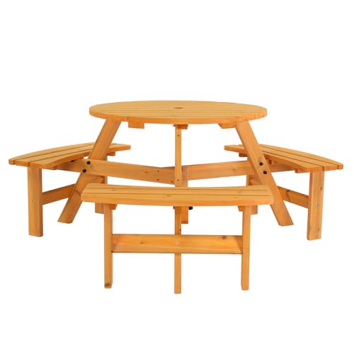 VINGLI 6 Person Wooden Picnic Table, Cedar Wood Patio Table