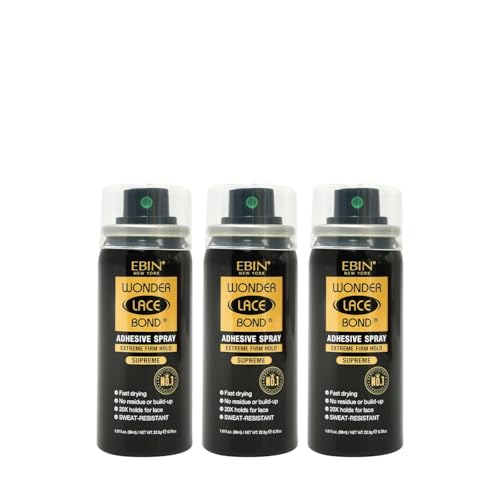 Image of EBIN NEW YORK Wonder Lace Bond Adhesive Spray, 1.01 Fl Oz (3-Pack) | Supreme Extreme Firm Hold, Wig Glue Spray, Sweat Resistant, Fast Drying, No Residue, Lace Front Melting Spray