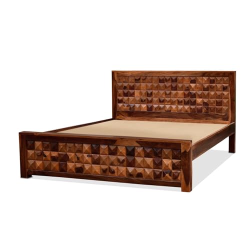 Image of Niwar Solid Sheesham Wood Queen Size Bed Without Storage (78x60) Bed Queen Size Cot for Bedroom (Natural Finish)