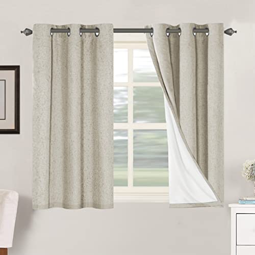 H.VERSAILTEX 100% Blackout Linen Curtains 45" L 2 Panels Cobblestone