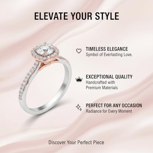 Image of Choose Your Gemstone Cathedral Halo Two Tone Engagement Ring 925 Sterling Silver Round Shape Halo Engagement Rings Lightweight Office Wear Everyday Gift Jewelry US Size 4 to 12