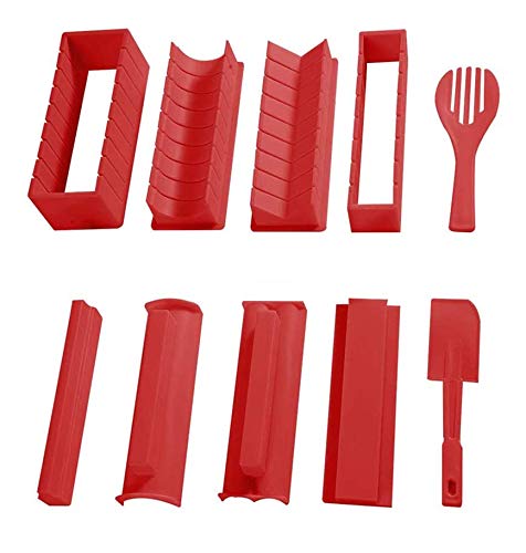 Sushi Making Kit for Beginners Complete Sushi Set 10 Pieces Plastic Sushi Maker Tool with 8 Sushi Roll Mold Shapes Deluxe Home DIY Tool (A-Sushi Set)