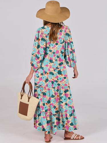 Image of ANRABESS Womens Boho Floral 3 /4 Puff Sleeve Maxi Dress