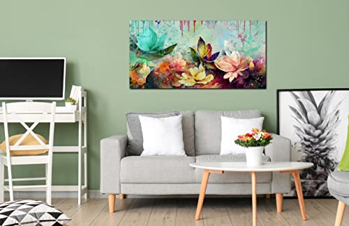 Gugika Flower Canvas Wall Art For Living Room, Colorful Floral Wall Decor For Bedroom, Watercolor Lotus Painting, Print Picture Decoration Gift For Girl, Size 40X20 Inch #TOP1