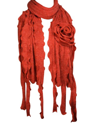 Acrylic Fashion Large Flower Ruffle Knitted Tassel Ends Long Scarf