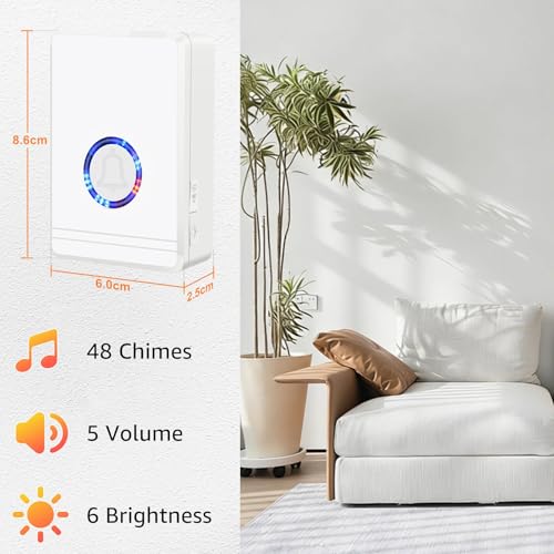 Cruxer Motion Sensor Door Chime, Indoor Motion Detector Alarm, 600 FT Wireless Range, 48 Chimes, 5 Volume Levels, LED Indicators Doorbell for Business, Home, Store, Office - image 2