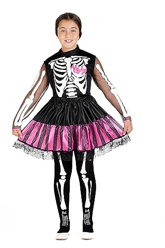 Ciao Punk Skeletrina Esqueleto disfraz niña (Talla 7-9 años) con pantimedias estampadas
