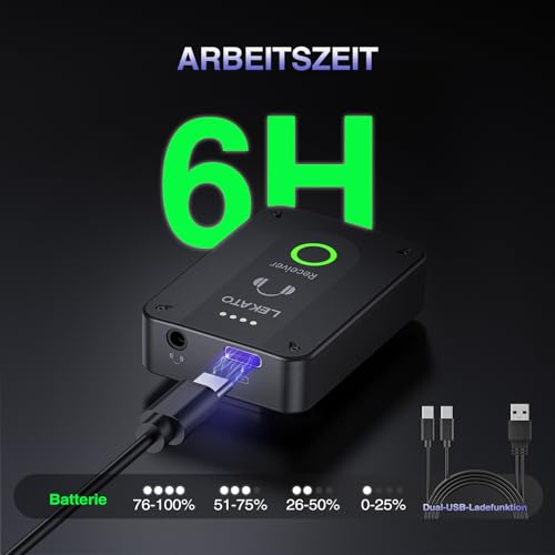 LEKATO MS-02 Drahtloses In-Ear Monitoring System, Professionelles kabelloses 2.4G IEM-System mit Sender & Empfänger im Mono- und Stereo-Mode, Eins zu Mehr- geeignet für Bandproben und Live-Auftritt