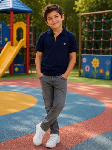 Image of Lux Cozi Boy's Polycotton Polo T-Shirt | Solid Collared Half Sleeve Tee for Kids | Soft Breathable Summer Wear | Casual Smart Polo T-Shirt | 3-14 Years