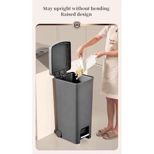 Image of WanWanKa Kitchen Trash Can with Lid,45L /12gallon Lagre Commerical Silcent-Close Lid Grabage Can Wheeled,Hands Free with Step On Foot Pedal Wastebasket,Back of Home,Garage Tall Trash Can,Dark Grey