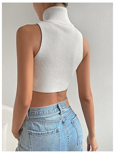 Floerns Women's Solid Sleeveless Ribbed Vest Turtleneck Knitted Crop Tank Top2