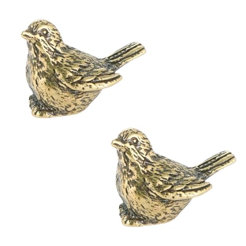Cwouna 2Pcs Retro Brass Sparrow Statue, Vintage Brass Bird Figurine,