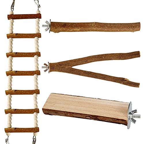 Luonfels-Bird-Perches-Large-Ladder-Birds-Cage-Accessories-18-Inches-Apple-Branch-Wooden-Bridge-Play-Stand-for-Cage-Accessories