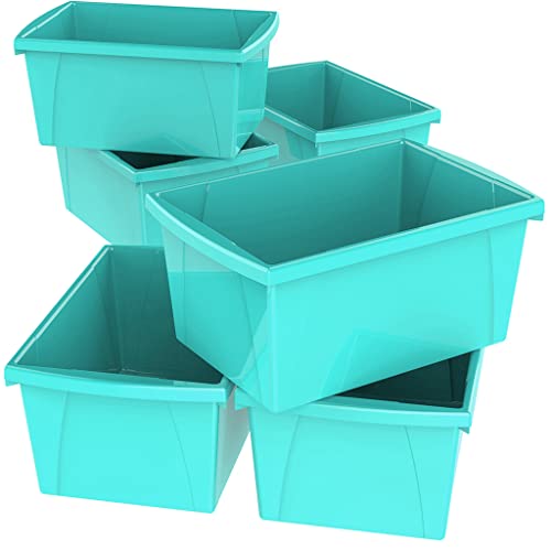 Image of Storex 5.5 Gallon Storage Bin - Plastic Classroom Organizer for Books and Supplies, Teal, 6-Pack (61478F06C)