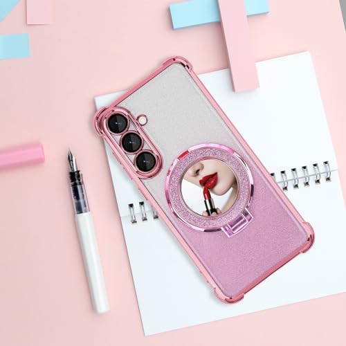 DAKORIE for Samsung Galaxy S25 FE Case Glitter with Mirror Shockproof Heavy Duty S25 FE Protective Cover for Galaxy S25 FE 5G 2025 - Pink by DAKORIE - Used condition - Image 3