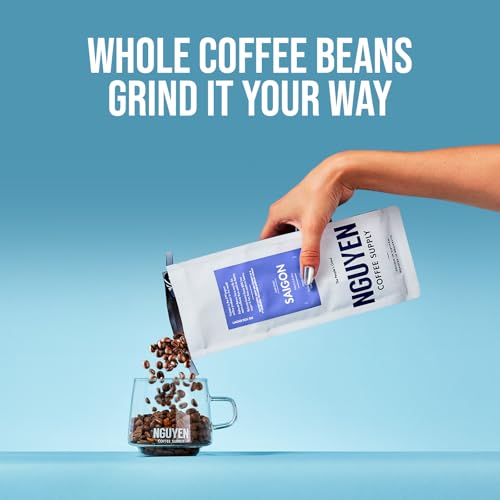 Nguyen Coffee Supply - Saigon Robusta & Arabica Blend: Dark Roast Premium Whole Coffee Beans, Vietnamese Single Origin, Low Acid with High Caffeine Content, Roasted in Brooklyn [12 oz Bag]