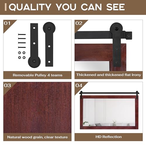 Image of COGOOD Farmhouse Bathroom Mirror - 45 x 30 Rustic Wood Framed Wall Barn Door Mirror for Entryway, Living Room, Entryway Wall Decor (Espresso)