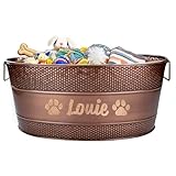 Personalized Metal Dog Toy Bin - Copper Galvanized Storage Bin with Handles, Basket for Pet Toys, Dog Toy Box, Pet Storage - Custom Dog Name Gift (Large)