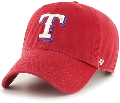 47 Brand MLB Alternate Color Primary Logo Clean Up Adjustable Baseball Cap Hat, Adult One Size Fits All - Texas Rangers Red