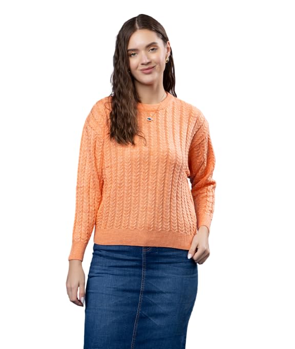 Image of Women's Cable Knit Woolen Pullover | Full Sleeve Round Neck Winterwear | Soft & Stylish Warm Sweater for Girls & Ladies