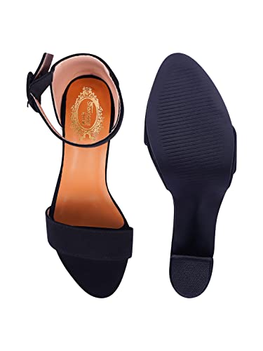Image of Shoetopia Women's Velvet Block Heel Sandals - Stylish Comfortable Open Toe Platform with Ankle Strap, Party & Evening