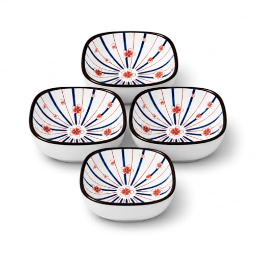 Image of YELONA Japanese Ceramic Bowl Set of 4 | 200ml Blue Floral Porcelain Elegant Serving Bowl for Rice, Soup, Snacks & Dessert | Ceramic Dinner Set for Gifting - (Sakura Burst)