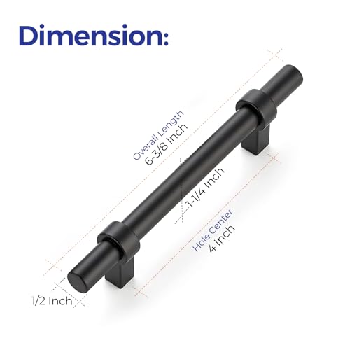 Image of Ravinte 15 Pack 6-3 /8 Inch Cabinet Pulls Matte Black Kitchen Cabinet Hardware Cupboard Handles with Square Base 6-3 /8 inch Length,4 inch Hole Center