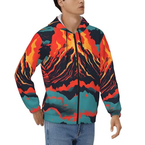 Sweat manches longues homme imprimé volcan original avec fermeture éclair