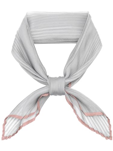 Women Pleated Chiffon Scarves, Contrast Color Trim Semi Sheer Stretchy Gauze Neck Scarf Neckerchief