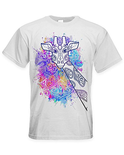 Tribal T-Shirts Giraffe Colour Splash - Camiseta para hombre con estampado grande, Blanco, Medium