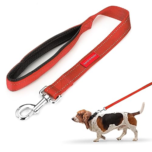 simarro Hausleine für Hunde, 60cm Hunde Leine Kurze Hundeleine mit gepolstertem Griff doppeltes Gurtband Nylon reflektierende Haustier Leinen Hundeleine Hundeleine kleine Mittel große Hunde (Rot)