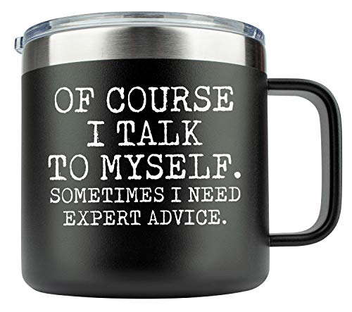 Jenvio Funny Travel Mugs Fathers Day | Of Course I Talk To Myself | Laser Etched Stainless Steel Coffee Mug Tumbler | Dad Old Boss Grumpy | Unique Cup #TOP6