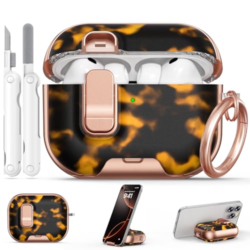 Image of for AirPods Pro 3 Case 2025, with Safty Lock & Phone Stand for Floral AirPods Pro 3 Generation Case Cover for Women Girly, iPod Pro 3 Case with Keychain & Cleaner Kit - Brown+Black Tortoise