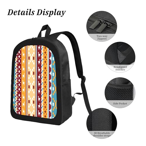 3PCS Backpack for Women Men With Lunch Box Pencil Bag 17 Inch Lightweight Adjustable Strap Back Pack 3 In 1 Set Color Bohemian Ethnic Casual Daypack Unisex Fit Travel Work Camping4