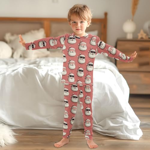 Pajama Sets Long Sleeve Santa Claus Faces Pattern Soft Comfy Sleepwear 2 Piece PJS 3-8T 6