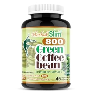 Herbal Slim Green Coffee Bean Extract 800mg, 50% Chlorogenic Acid, Non-GMO, Vegan, Free of Gluten, Soy & Dairy, (45 Capsules)
