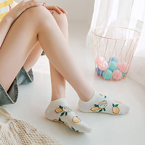 Image of Short Fruit Embroidered Ankle Socks Low Colorful Cut Socks for Women, 6 Pack