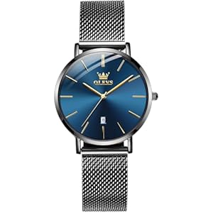 OLEVS Ladies Ultra Thin Watches, Big Dial Stainless Steel Mesh Strap Casual Ladies Watch, Japanese Quartz Waterproof Watch for Women, Ladies Dress Watch with Date