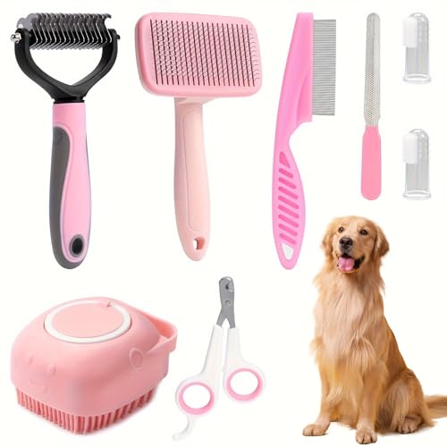 8 Pcs Dog Grooming Kit Pet Grooming Kit with Self Cleaning Tools-...