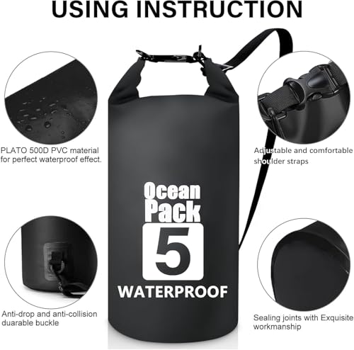 Image of Waterproof Dry Bag with Floating and Lightweight Bags for Kayaking Rafting Boating River Trekking-Multi Color (5 Liter)