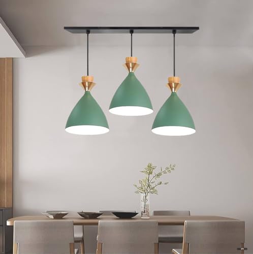 Image of Triple Dome Green Aluminium Hanging Pendant Light Drop, Antique Modern Ceiling Lamp,Bulb is not Included, 3 Light Linear Set