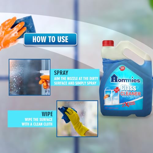 Image of Hommies Glass & Surface Cleaner Liquid Spray 5L Bulk | Streak-Free Shine for Windows, Kitchen Counters, Cars | All-Purpose Multi Surface Cleaner No Wipe Marks