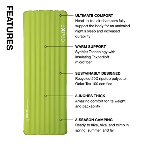 Exped Ultra 3R | Lightweight Backpacking Mat, Packable and Comfortable, 20 Degree 3-Season Sleeping Pad, Lichen, Medium Wide