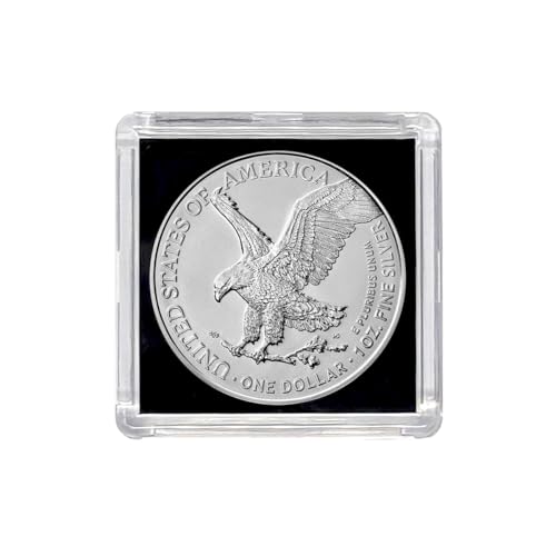 Image of 2025 American Silver Eagle .999 Fine Silver with Black Background Snap Tight Square Holder Dollar Uncirculated US Mint