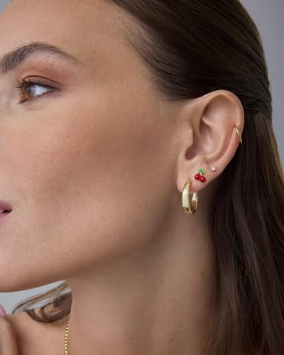 PAVOI 14K Gold Plated Sterling Silver Posts Enamel Flatback Stud Earrings for Women - Colored Chili Pepper Strawberry Peach Cherry Emoji Screwback Earrings - Dainty Helix Cartilage Piercing Jewelry4